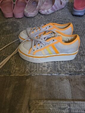 adidas Platform Sneakers in Light Gray and Orange